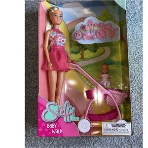 New In Box Steffi Love Baby Walk Sets! Pink Doll, Stroller & Accessories